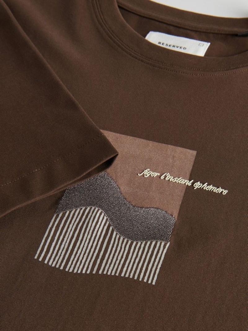 Dark Brown Reserved Regular Fit T-print Men's T-shirts | UKMF-31852