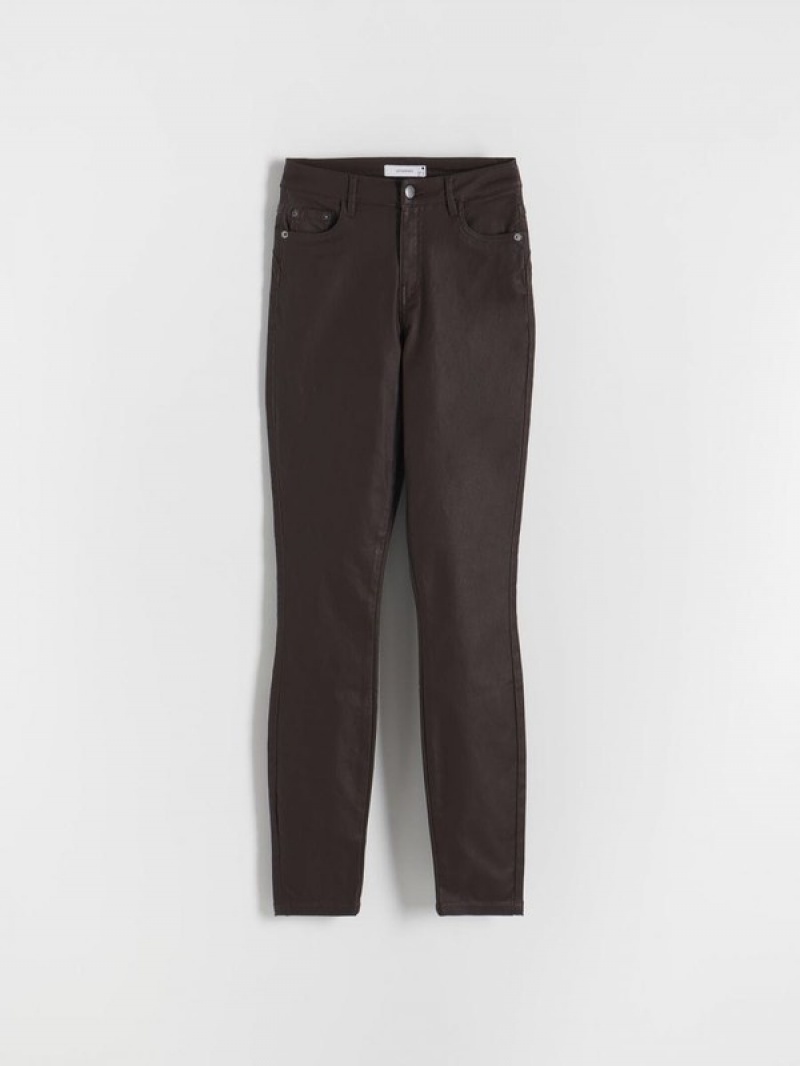 Dark Brown Reserved Waxed Push Up Women's Trousers | QAPM-52813