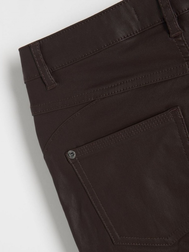 Dark Brown Reserved Waxed Push Up Women's Trousers | QAPM-52813