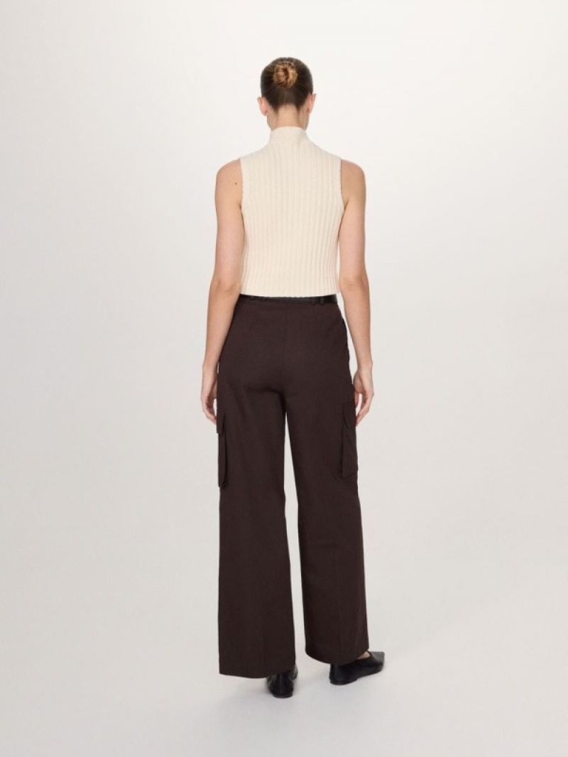 Dark Brown Reserved Wide Leg With Women's Trousers | NUVI-83204