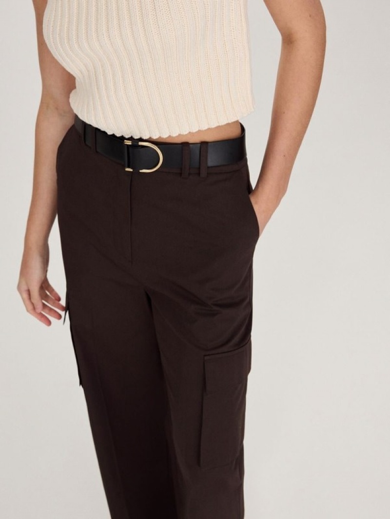 Dark Brown Reserved Wide Leg With Women's Trousers | NUVI-83204