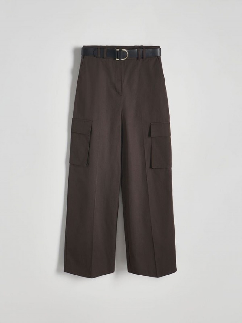 Dark Brown Reserved Wide Leg With Women's Trousers | NUVI-83204