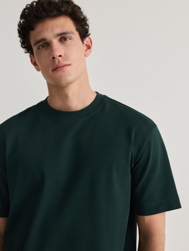 Dark Green Reserved Boxy Men's T-shirts | LTGH-18632