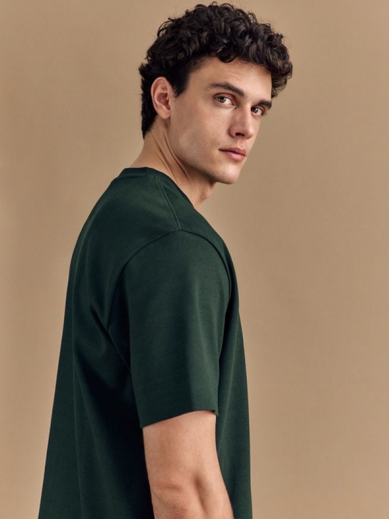 Dark Green Reserved Boxy Men's T-shirts | LTGH-18632