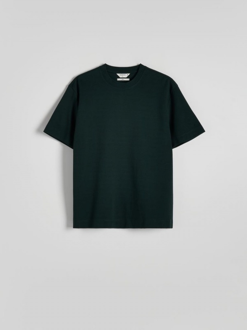 Dark Green Reserved Boxy Men's T-shirts | LTGH-18632