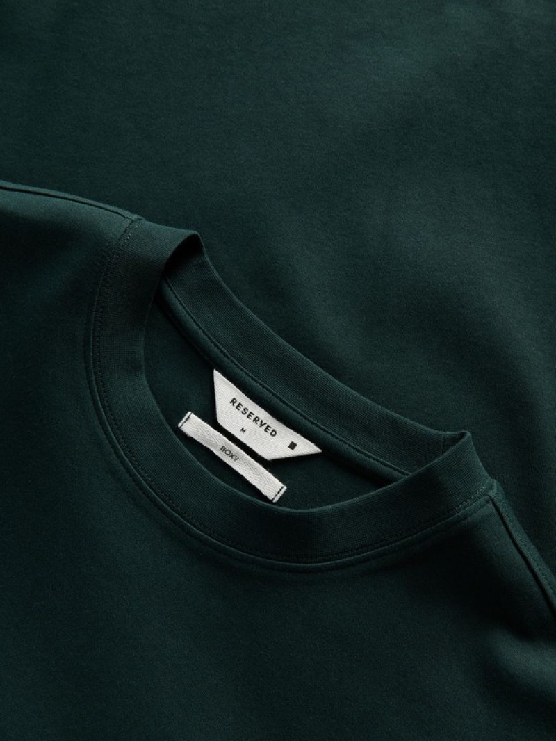 Dark Green Reserved Boxy Men's T-shirts | LTGH-18632