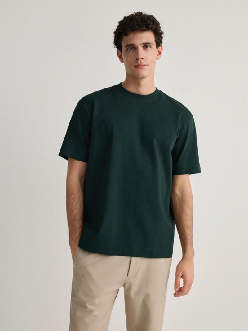 Dark Green Reserved Boxy Men's T-shirts | VJKC-25067