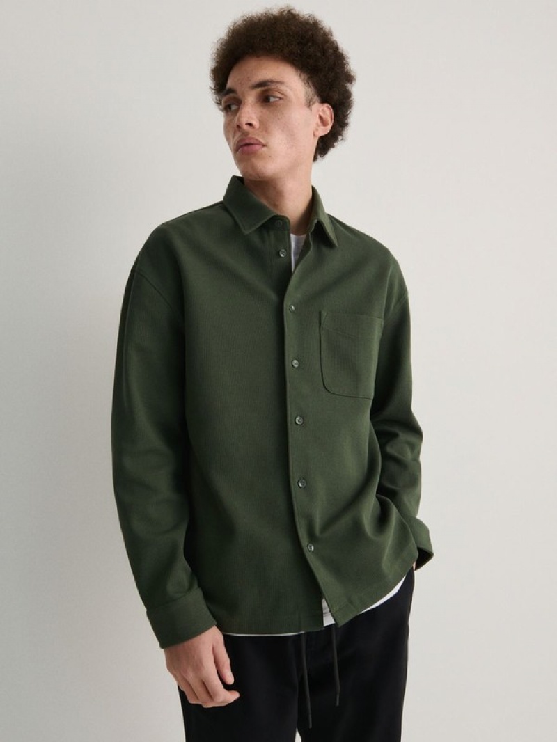 Dark Green Reserved Comfort Fit Men's Shirts | FUYS-54290