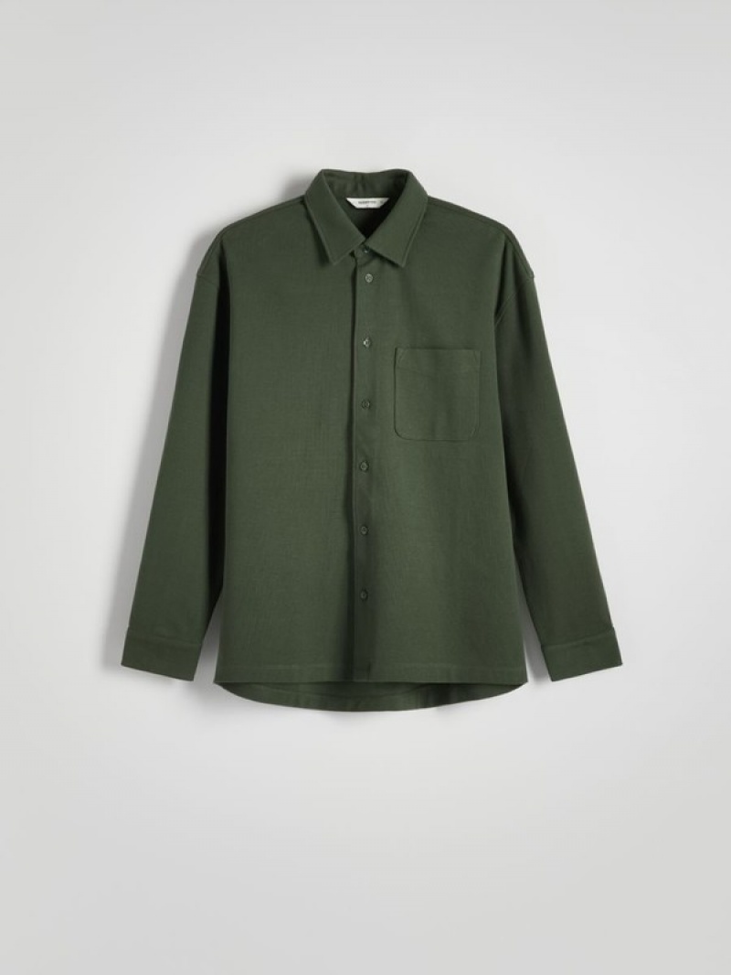 Dark Green Reserved Comfort Fit Men's Shirts | FUYS-54290