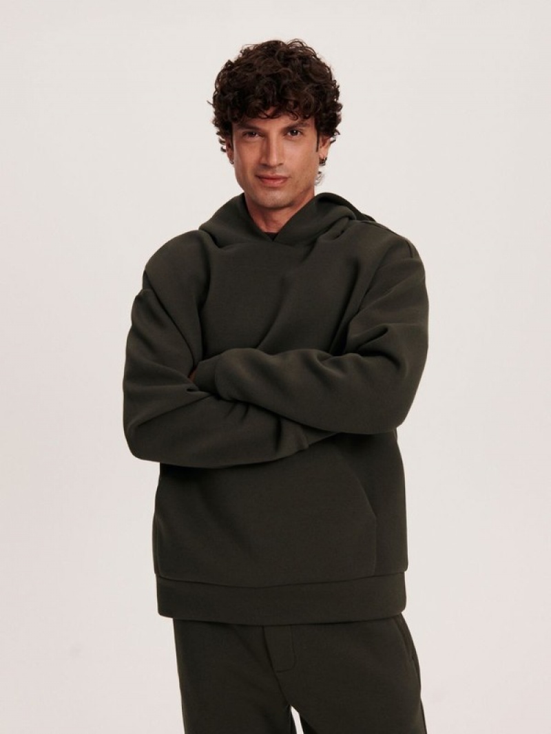 Dark Green Reserved Plain Men's Sweatshirts | CWBG-97613