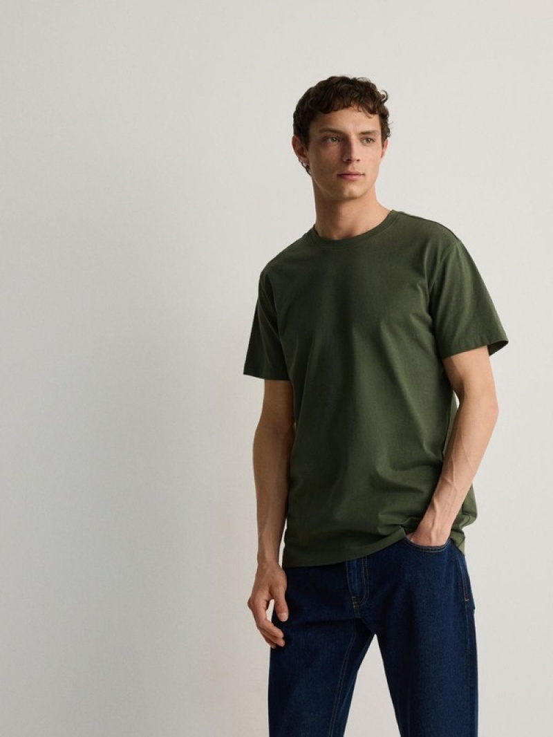 Dark Green Reserved Regular Fit Men's T-shirts | KNXR-67198