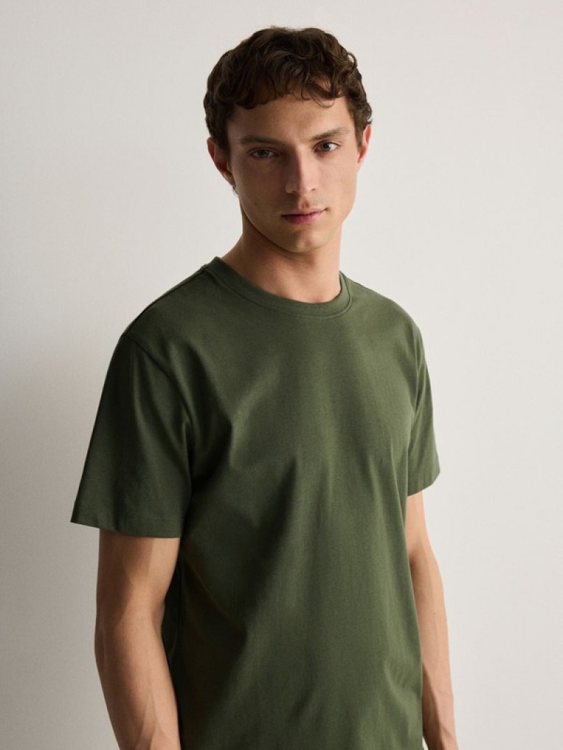 Dark Green Reserved Regular Fit Men\'s T-shirts | KNXR-67198