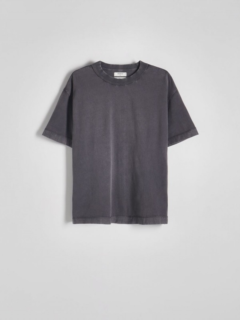 Dark Grey Reserved Boxy Men's T-shirts | JLYZ-69815