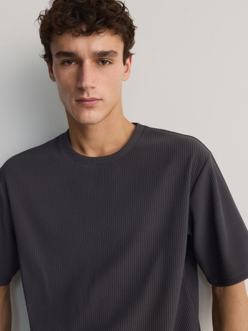 Dark Grey Reserved Boxy Men's T-shirts | XVDY-15680