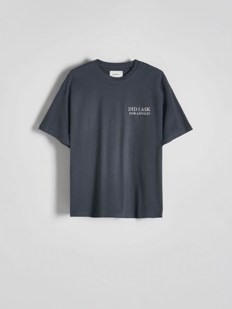 Dark Grey Reserved Boxy T-embroidery Men's T-shirts | DSNK-63980