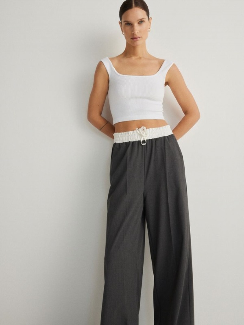 Dark Grey Reserved Contrast Insert Women's Trousers | YCJX-60352