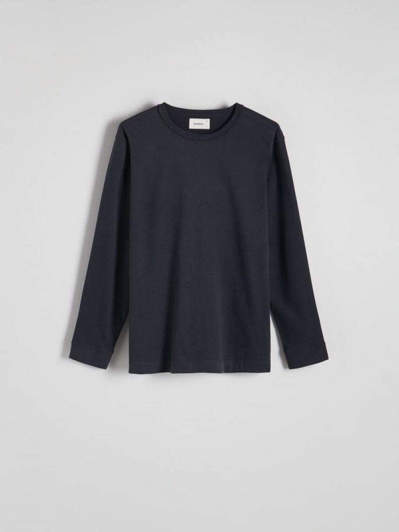 Dark Grey Reserved Cotton Long Sleeve Men's T-shirts | DJEF-92461