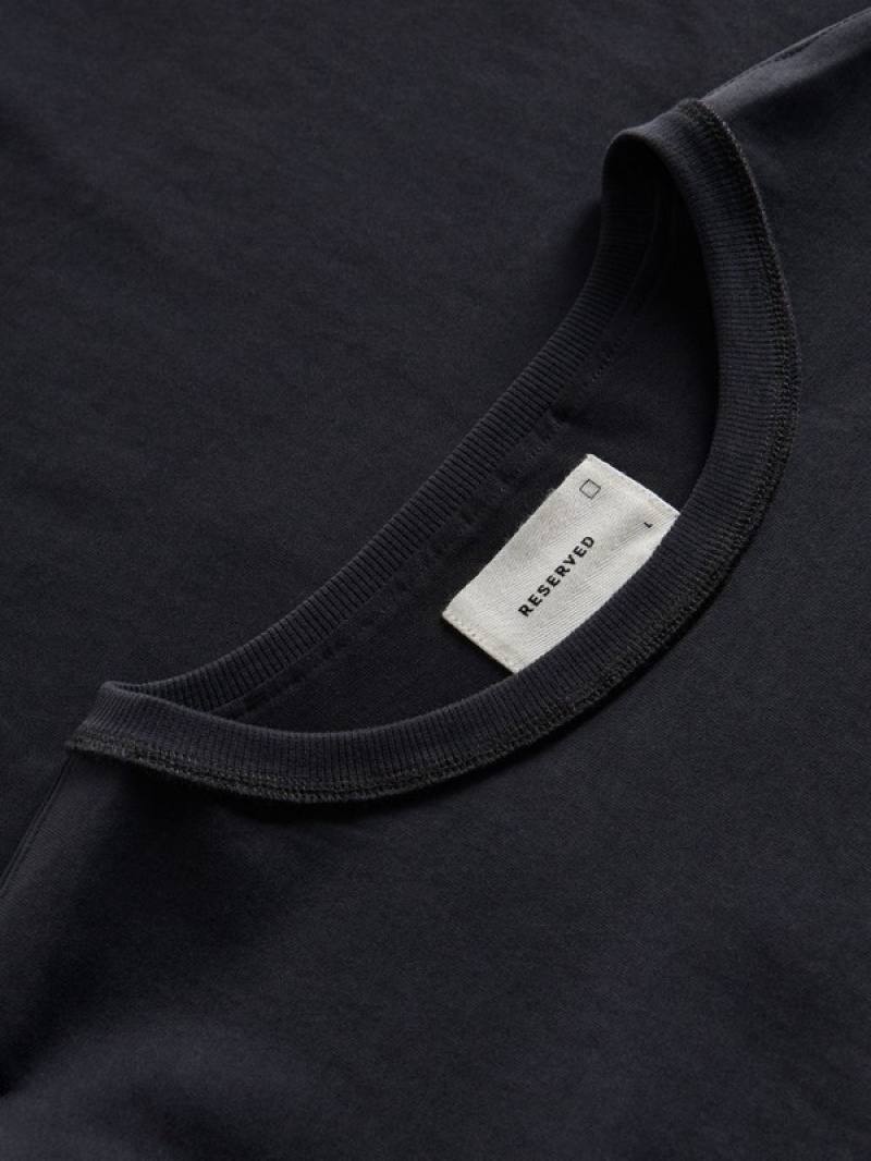 Dark Grey Reserved Cotton Long Sleeve Men's T-shirts | DJEF-92461