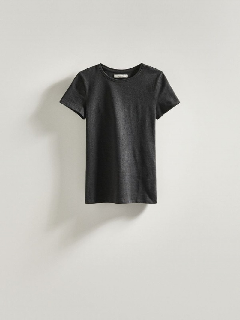 Dark Grey Reserved Cotton Women's T-shirts | JBQH-74603