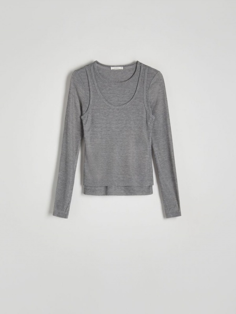 Dark Grey Reserved Double-layered Top Women's Shirts | FQMY-81469