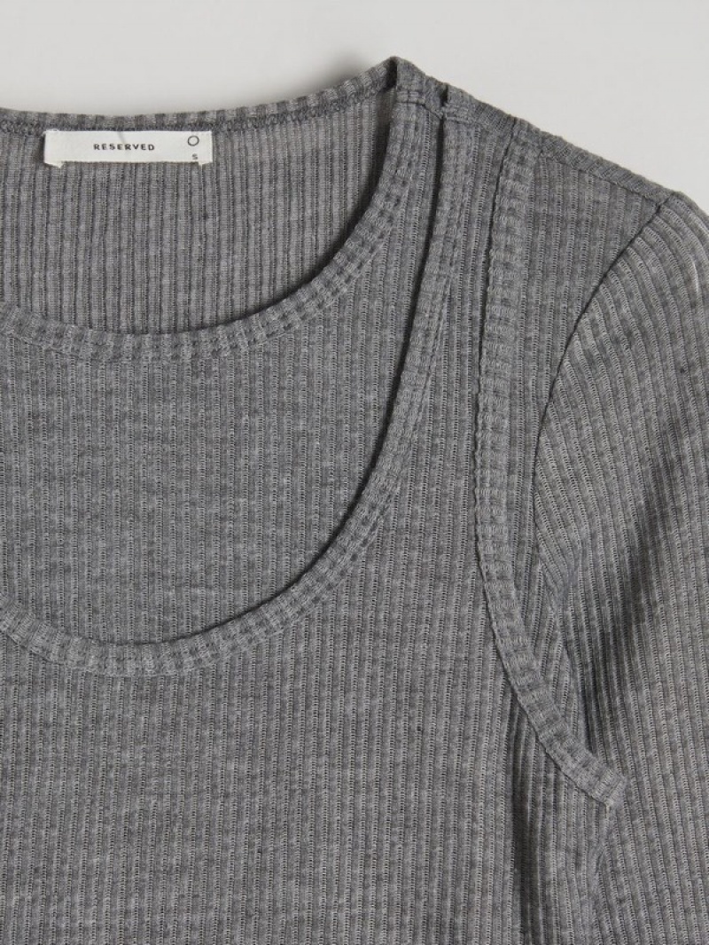 Dark Grey Reserved Double-layered Top Women's Shirts | FQMY-81469