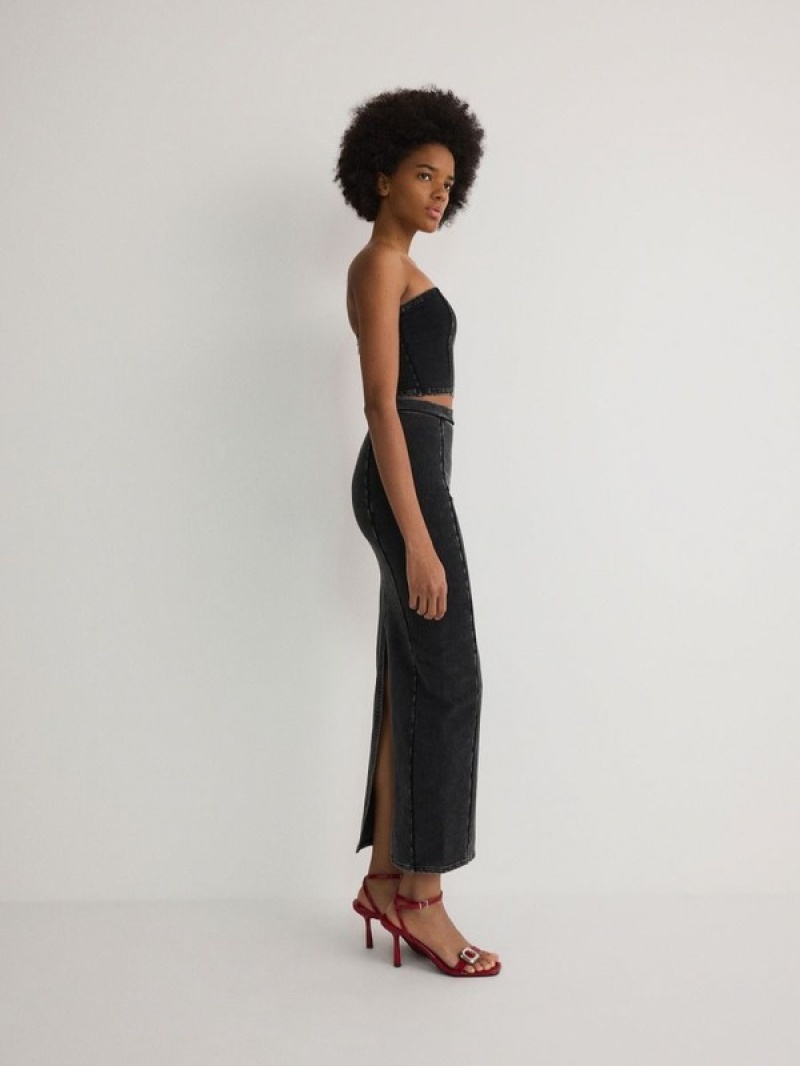 Dark Grey Reserved Jersey Midi Women's Skirts | PUZR-48957