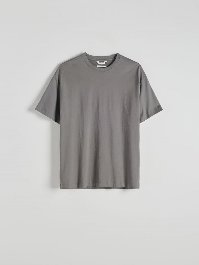 Dark Grey Reserved Plain Boxy Men's T-shirts | QFJU-24359