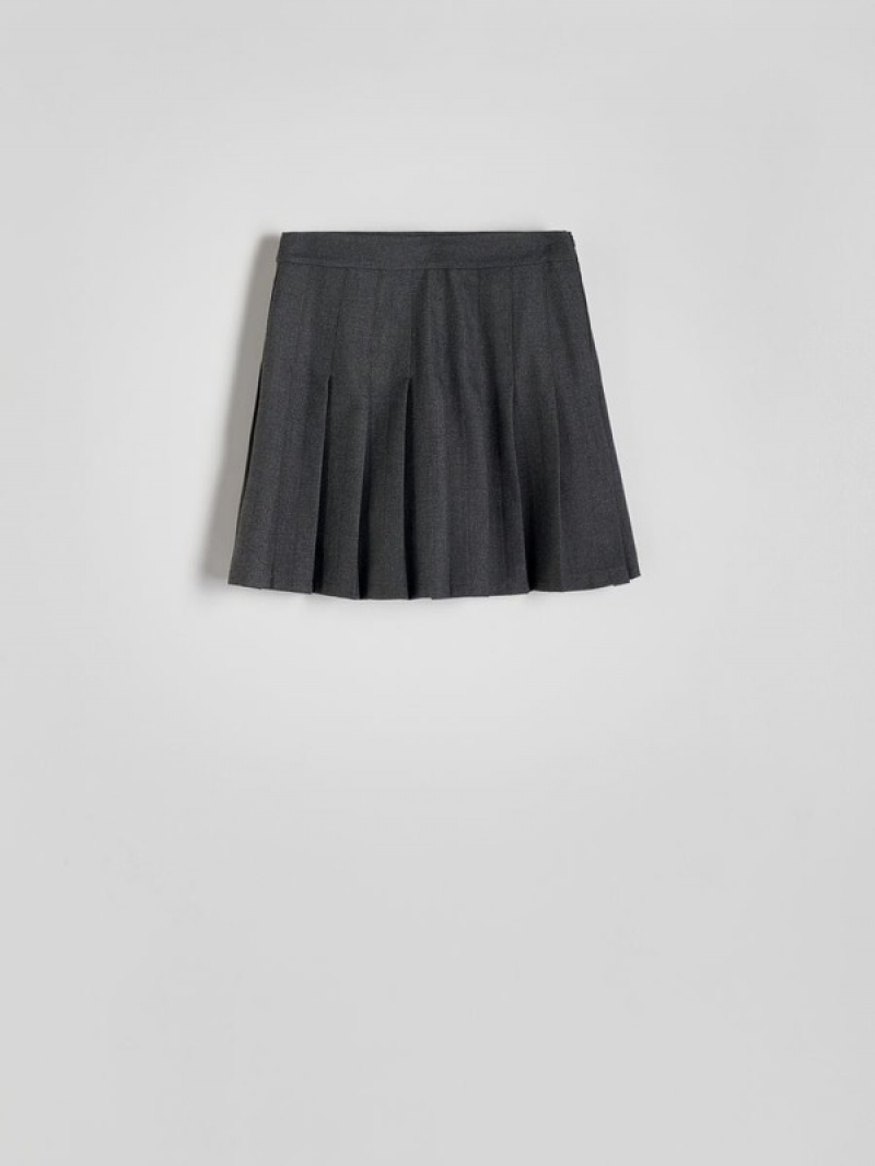 Dark Grey Reserved Pleated Mini Women's Skirts | JFWU-63842