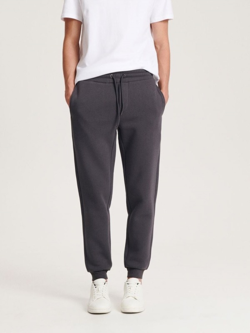 Dark Grey Reserved Regular Fit Track Bottoms Men's Trousers | XJSI-69857