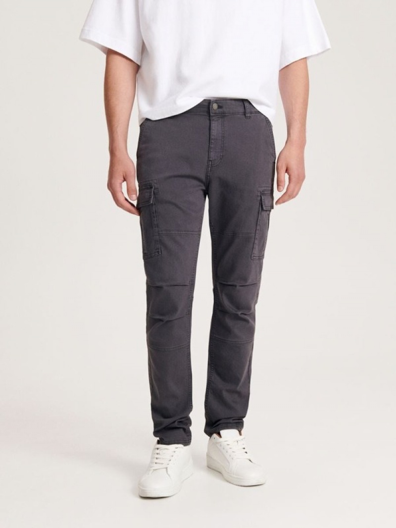 Dark Grey Reserved Slim Cargo Men's Trousers | VINL-76285