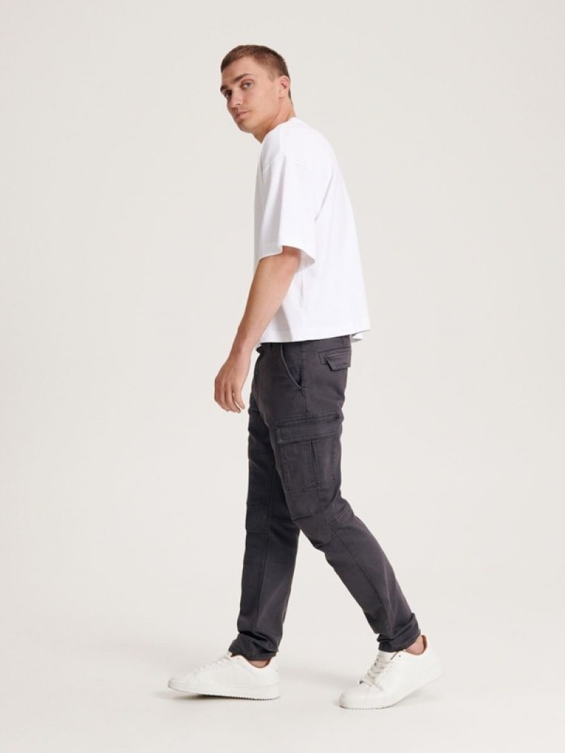 Dark Grey Reserved Slim Cargo Men's Trousers | VINL-76285