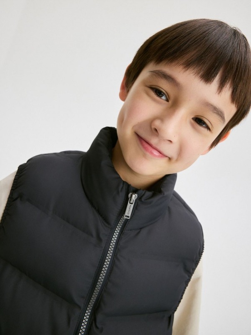 Dark Grey Reserved Stand Up Collar Boys' Jackets | CPFR-85169