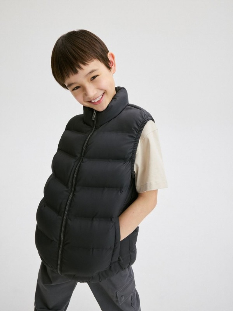 Dark Grey Reserved Stand Up Collar Boys' Jackets | CPFR-85169