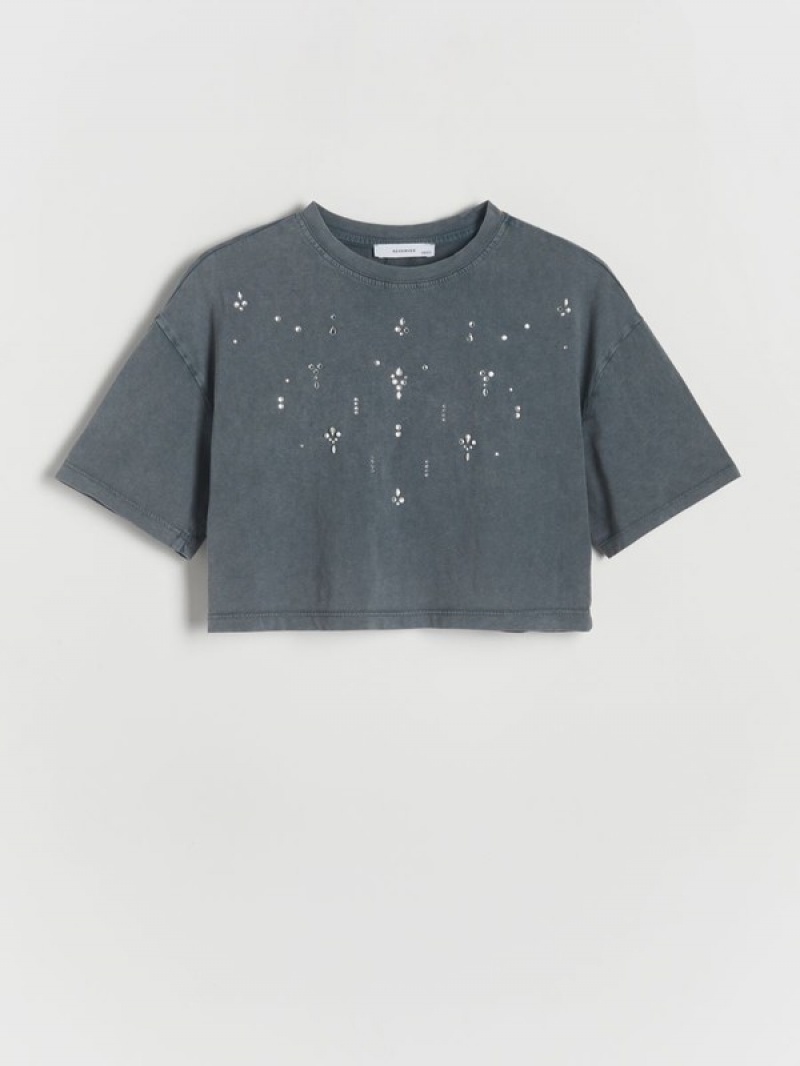 Dark Grey Reserved T-appliqué Girls' T-shirts | CIGA-25160