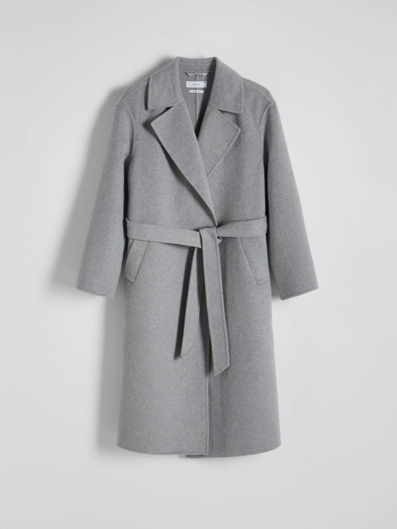 Dark Grey Reserved Tie Waist Women's Coats | LYSI-53960