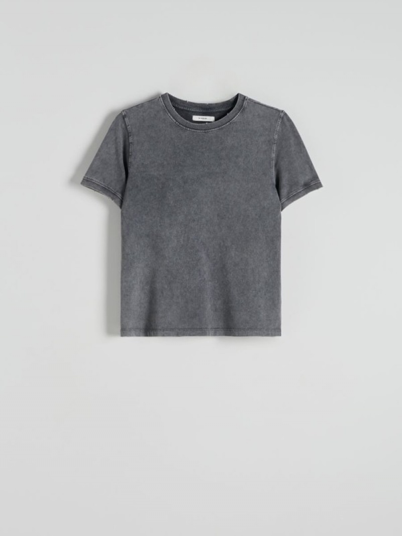 Dark Grey Reserved T-wash Effect Women's T-shirts | MFHI-86273