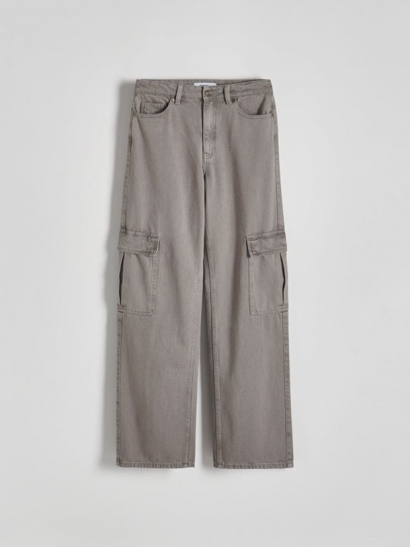 Dark Grey Reserved Wide Leg Cargo Women's Jeans | ADFO-36420