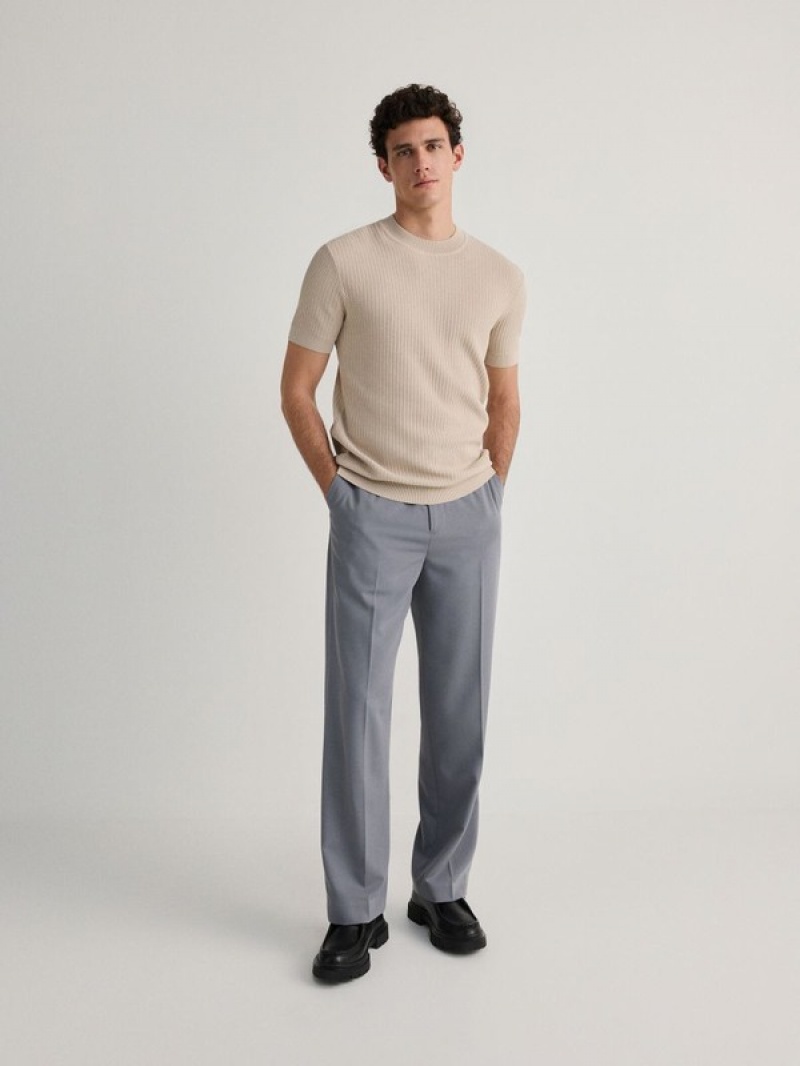 Dark Grey Reserved Wide Leg Men's Trousers | RJDO-70654