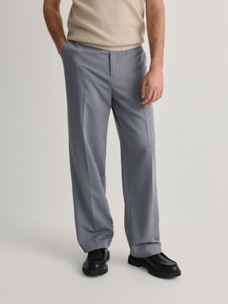 Dark Grey Reserved Wide Leg Men's Trousers | RJDO-70654