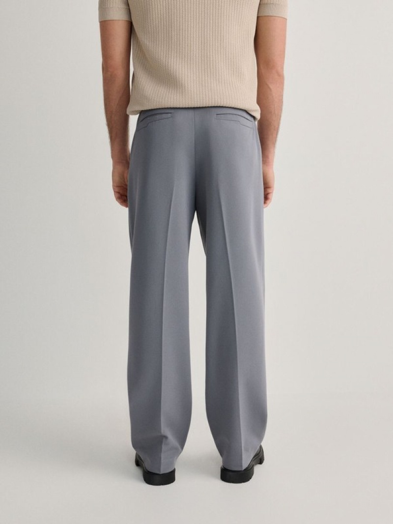 Dark Grey Reserved Wide Leg Men's Trousers | RJDO-70654