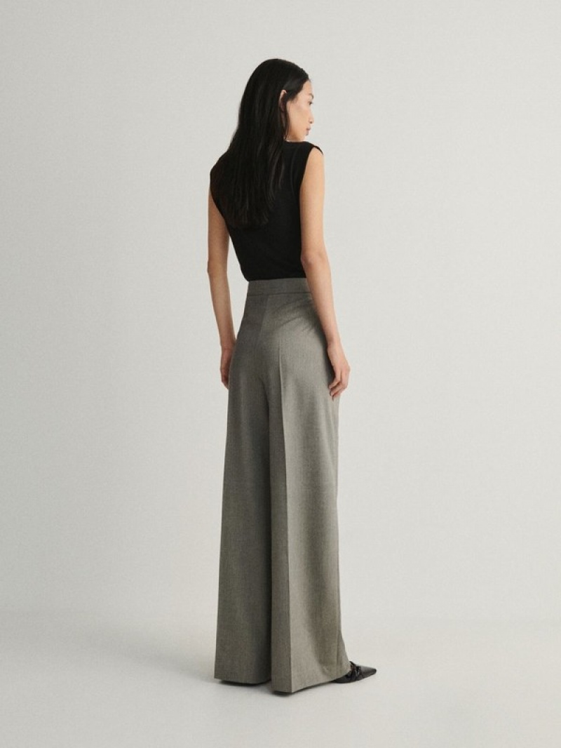 Dark Grey Reserved Wide Leg Women's Trousers | MDOZ-58697