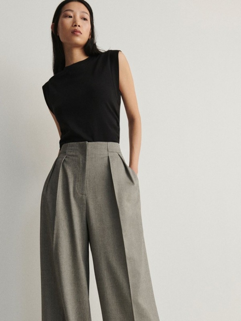 Dark Grey Reserved Wide Leg Women's Trousers | MDOZ-58697