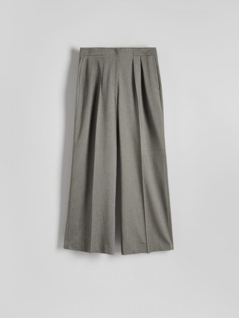 Dark Grey Reserved Wide Leg Women's Trousers | MDOZ-58697