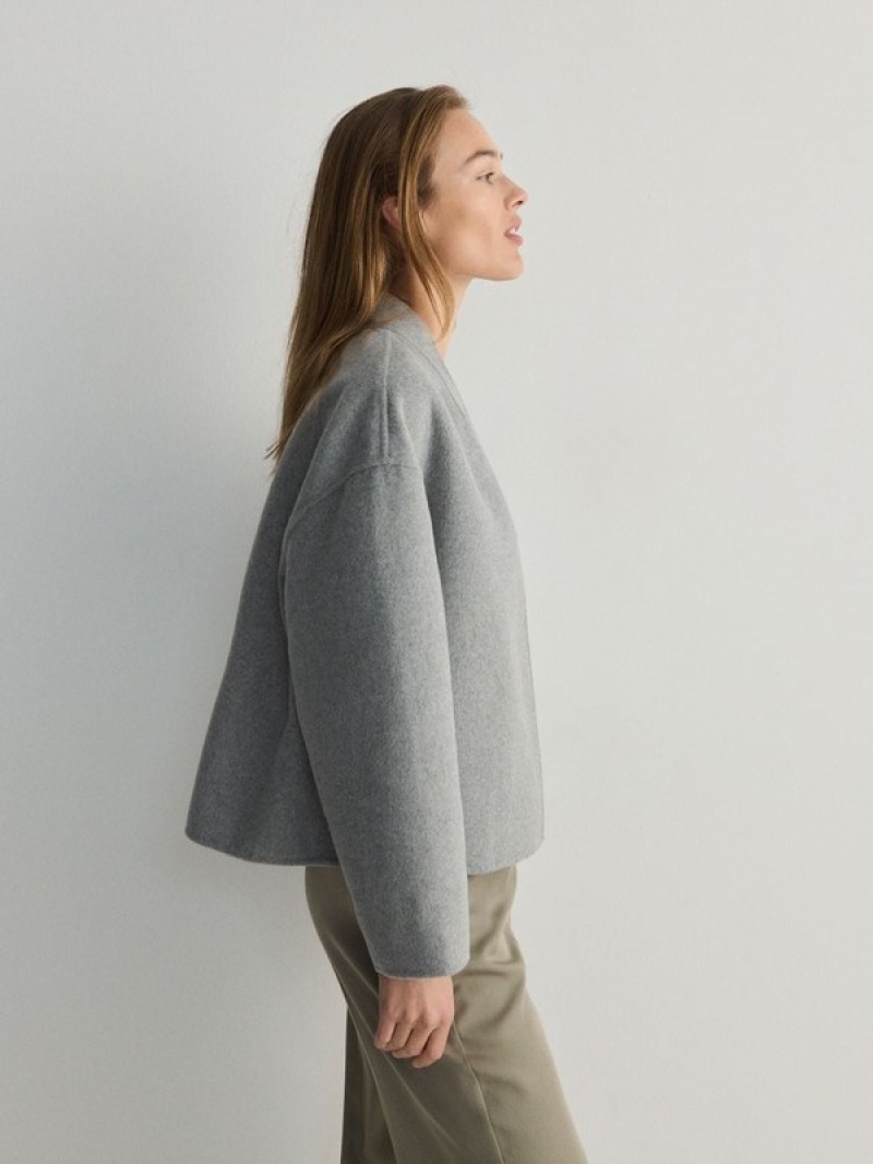 Dark Grey Reserved Wool Blend Women's Jackets | SMUB-08795