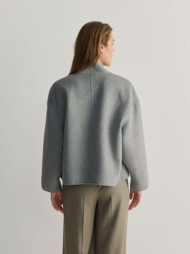 Dark Grey Reserved Wool Blend Women's Jackets | SMUB-08795