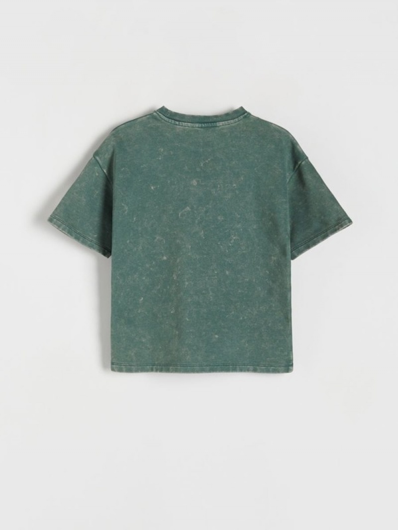 Dark Turquoise Reserved Oversized T-wash Effect Boys' T-shirts | MTFG-54168