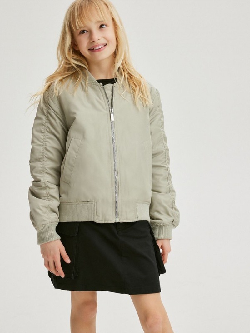 Green Reserved Bomber Girls' Jackets | ONRM-72051