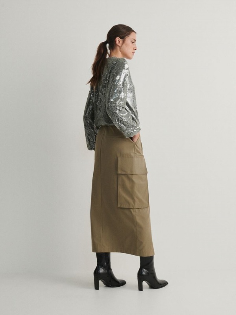 Green Reserved Cargo Pockets Women's Skirts | AMUG-73851