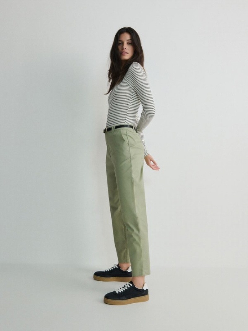 Green Reserved Chino With Women's Trousers | KRGV-76594