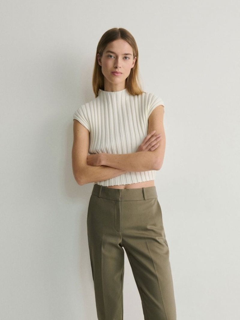 Green Reserved Cigarettepressed Crease Women's Trousers | TWPC-38165